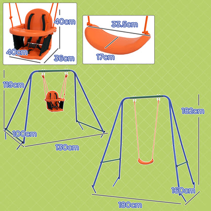 Two-In-One Toddler Garden Swing, with Comfortable Seat, Safety Belt - Orange and Blue