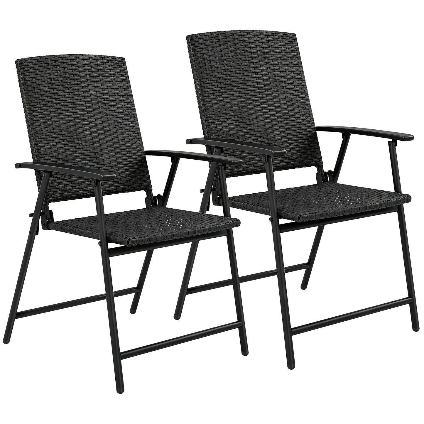 Set of Two Folding Rattan Seat Chairs - Black