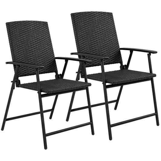 Set of Two Folding Rattan Seat Chairs - Black
