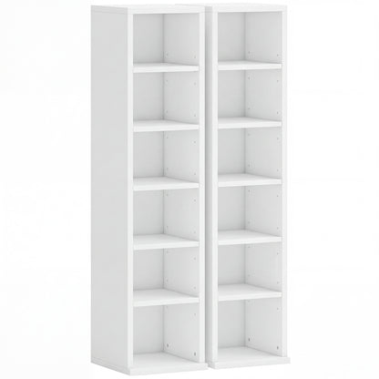 Set of 2 CD Media Display Shelf Unit Tower Rack with Adjustable Shelves, White