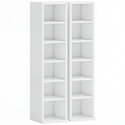Set of 2 CD Media Display Shelf Unit Tower Rack with Adjustable Shelves, White