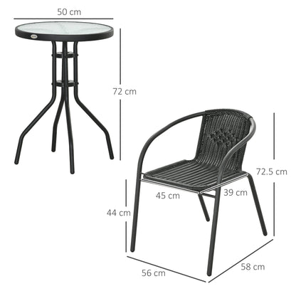 3 Pieces Rattan Bistro Set - Black