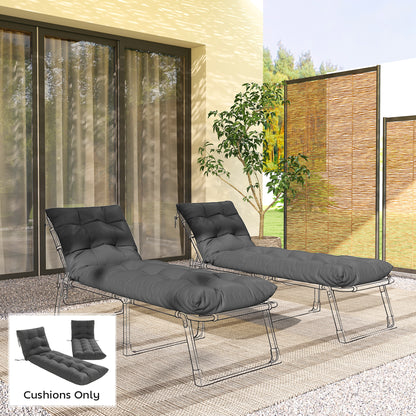 Sun Lounger Cushions Only, Garden Lounge Chair Cushions Set of 2, Sunbed Replacement Pads with 4 Ties, Dark Grey