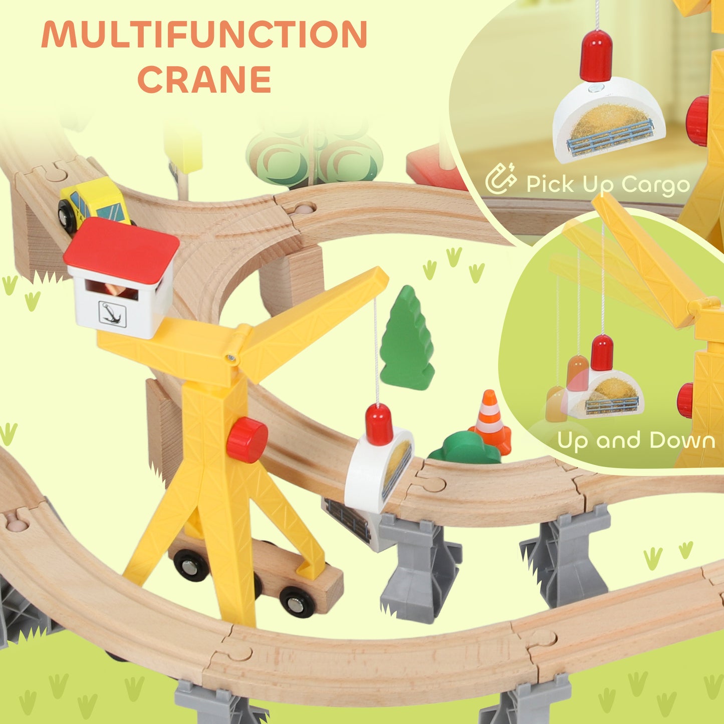 133-Piece Wooden Train Set, Toy Train with Crane, Storage Box, for Kids Ages 3+
