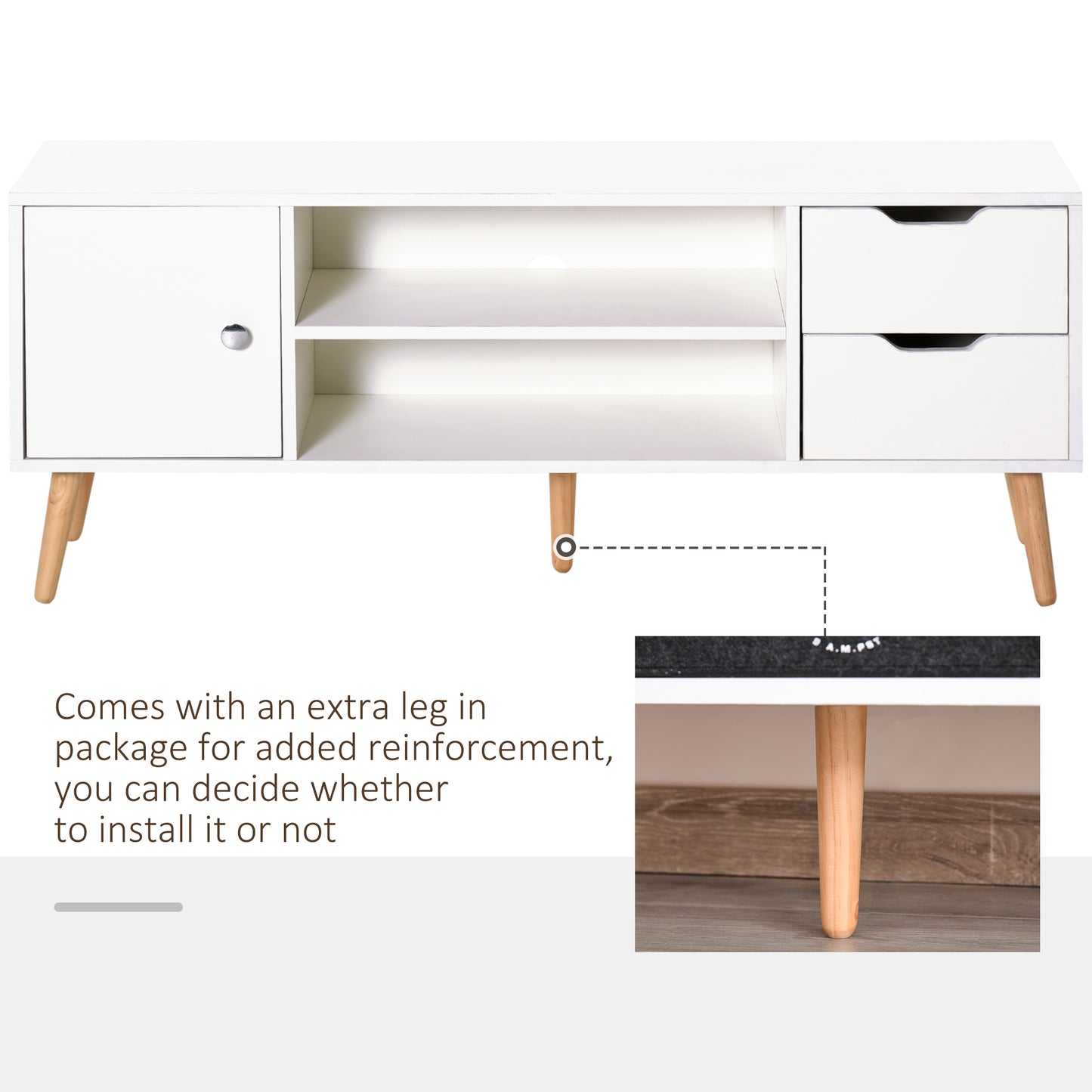 TV Stand for TVs up to 50", TV Console Cabinet with Open Storage Shelf and Drawers for Living Room