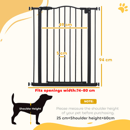 Pressure Fit Dog Stair Gate No Drilling Safety Gate Auto Close for Doorways, Hallways, 74-80cm Adjustable, 94cm Tall, Black
