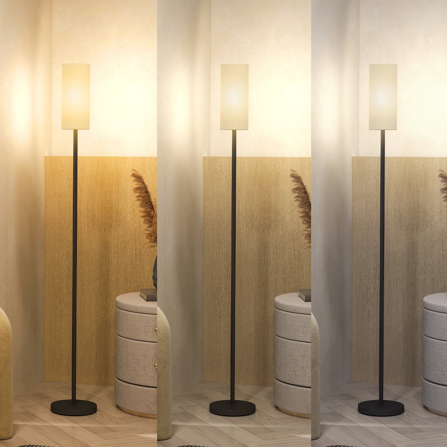 Floor Lamp for Living Room, Modern Standing Lamp with Linen Shade & Foot Switch, Minimalist Tall Pole Lampshade for Bedroom