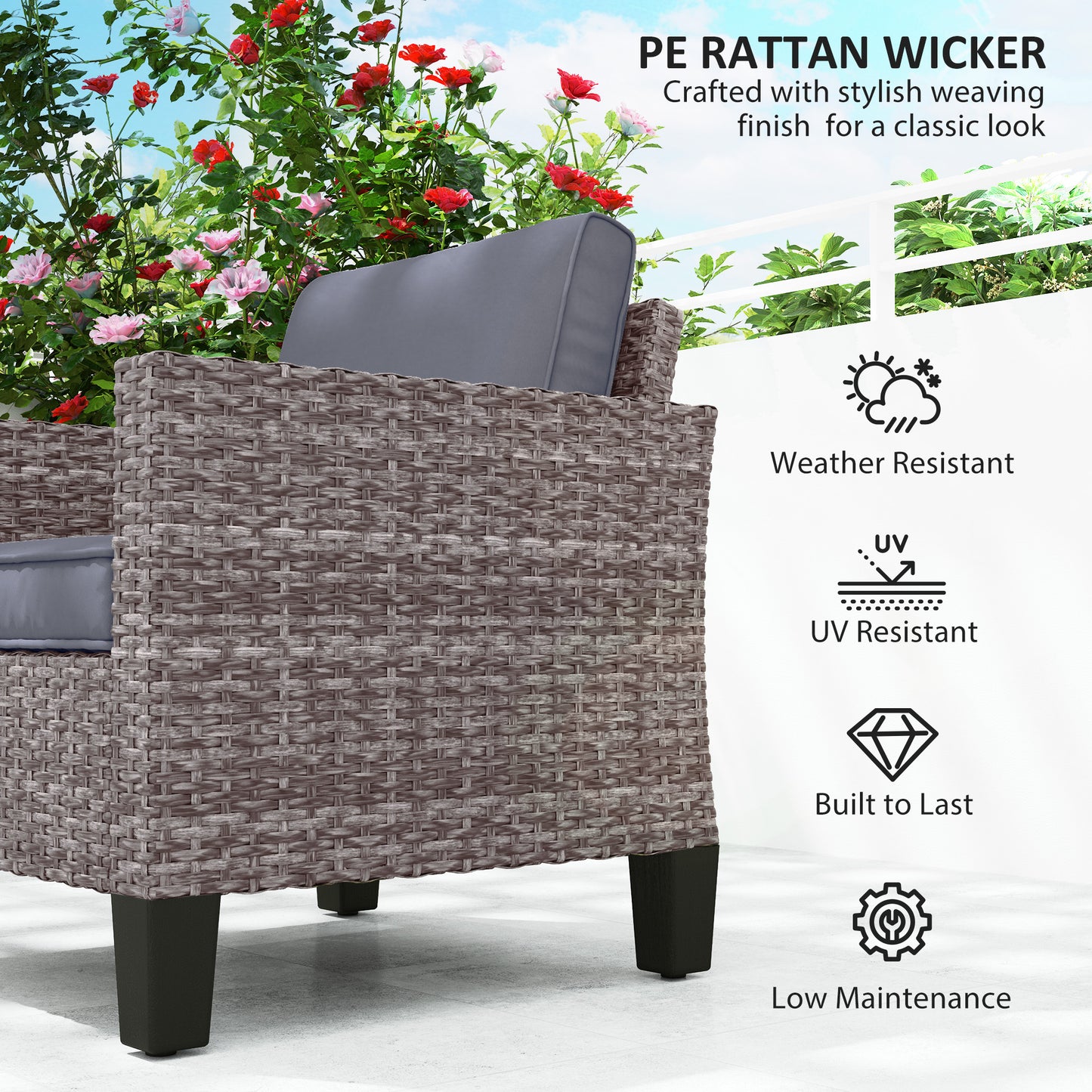 Single Rattan Armchair, with Cushions - Mixed Grey