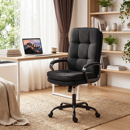 Double Padded Linen-Look Office Chair - Black