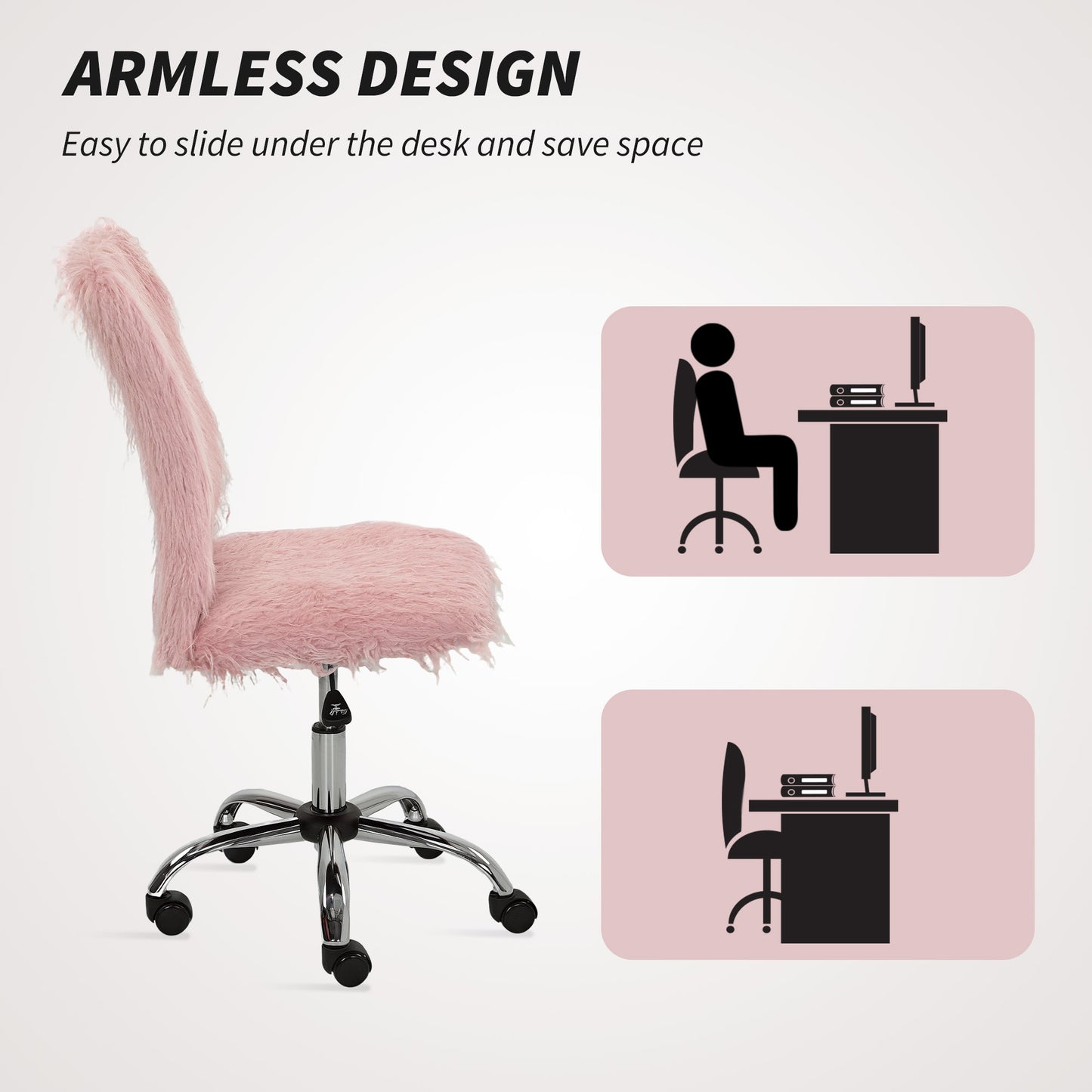 Plush Office Desk Chair, Modern Armless Swivel Vanity Chair with Adjustable Height for Home Office, Bedroom, Living Room