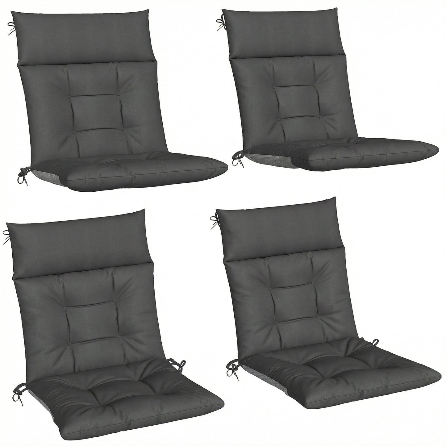 Patio Chair Cushions Set of 4, Waterproof Non-Slip Lounge Chair Cushions, 112x53cm, Dark Grey