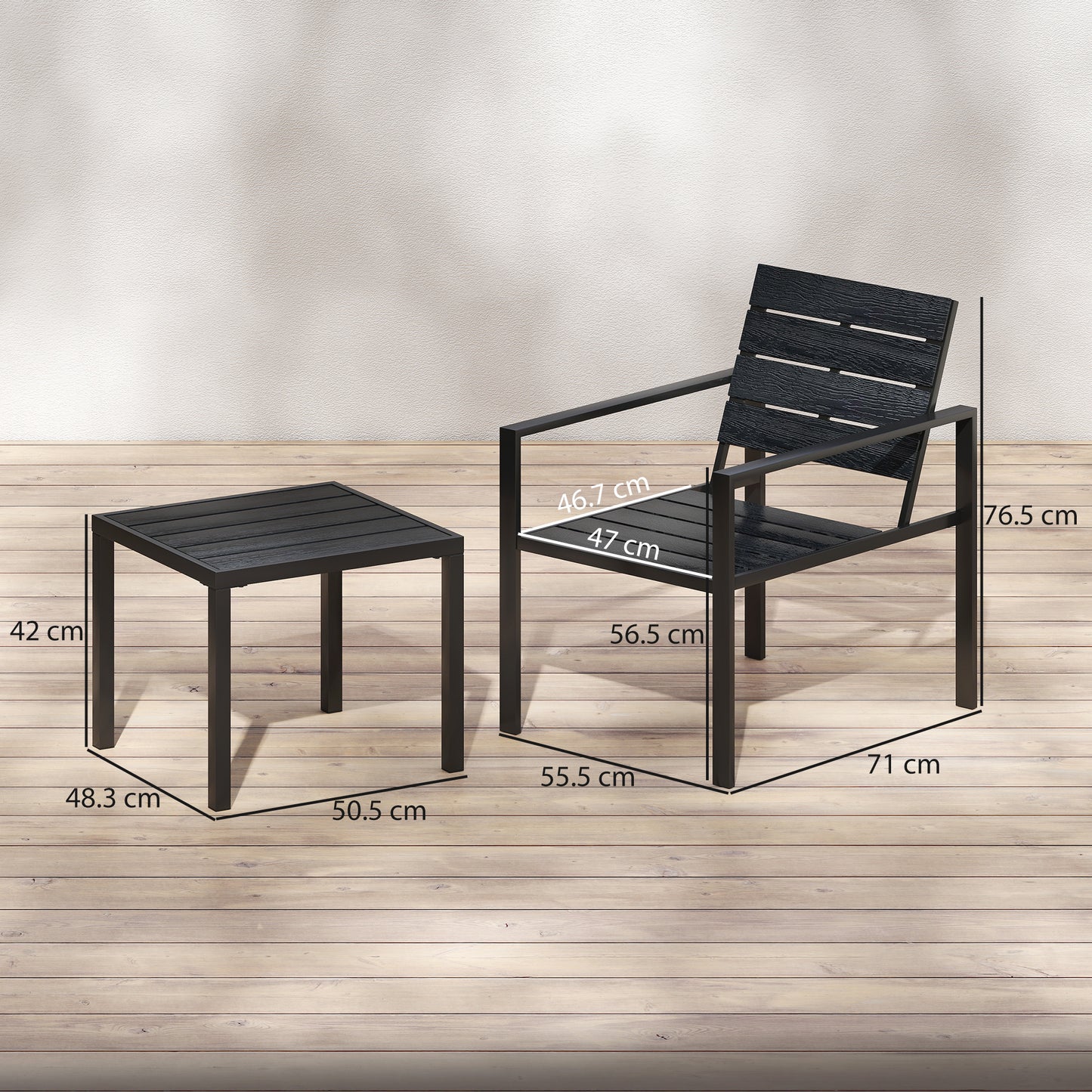 3 Pieces Garden Bistro Set for 2, Outdoor Bistro Table and Chairs with Metal Frame, Plastic Patio Furniture Set