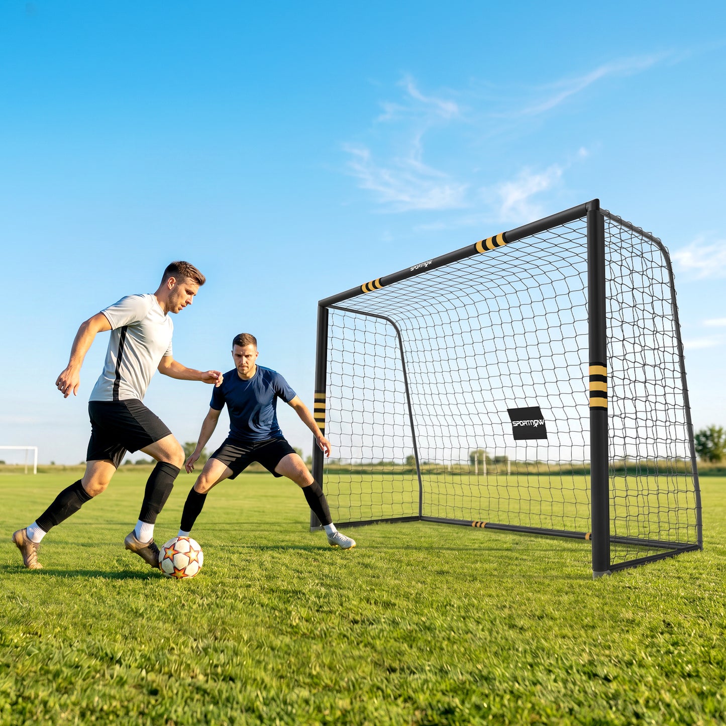 Football Goal, 10 x 6.5ft Football Net with Ground Stakes, EPE Foam Padding and Metal Frame, Easy Assembly, Yellow