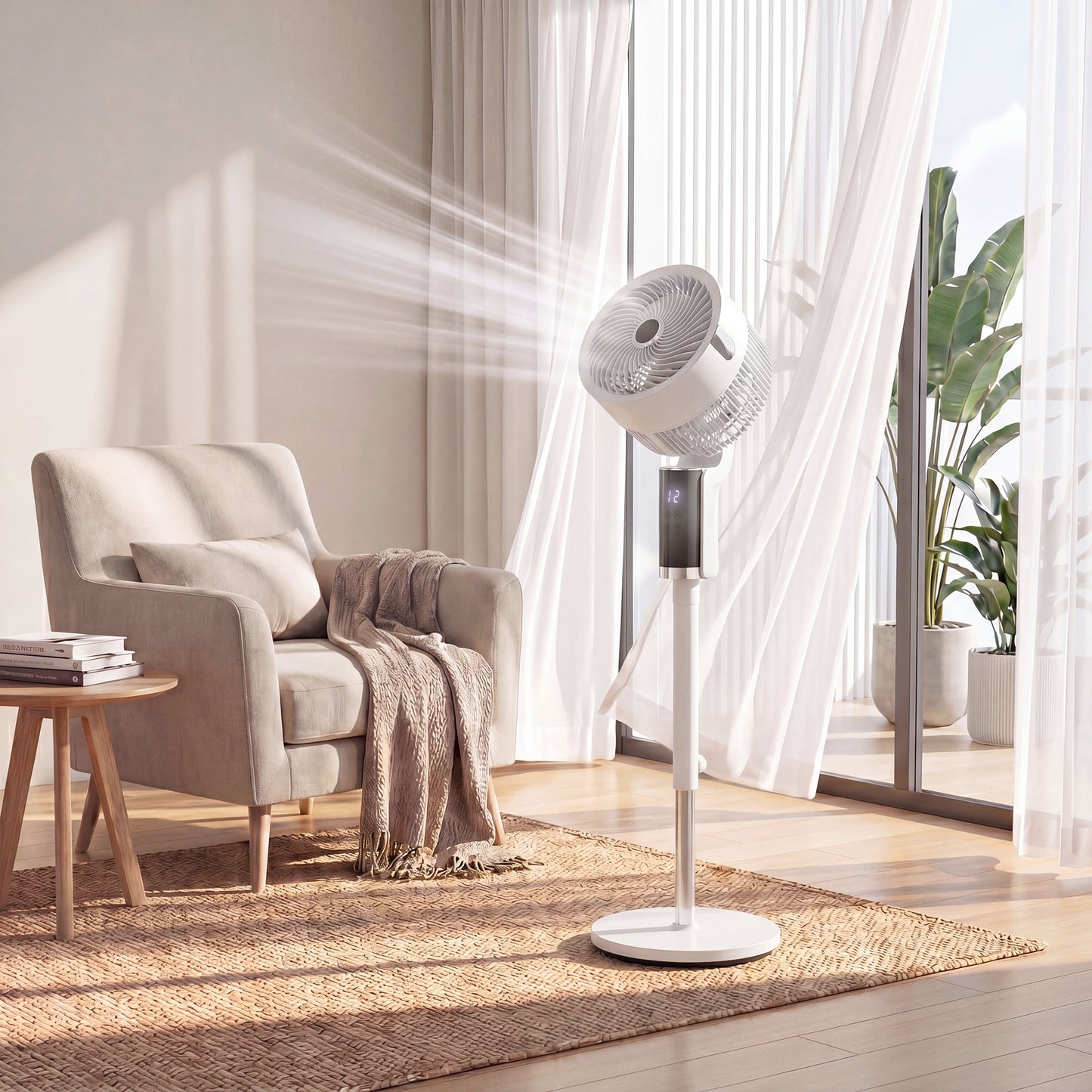 20 dB Silent Standing Fan for Bedroom, 44" Pedestal Fan with 90° Oscillating, 8 Speeds and LED Light, White