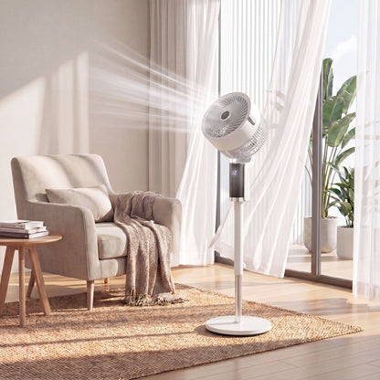 20 dB Silent Standing Fan for Bedroom, 44" Pedestal Fan with 90° Oscillating, 8 Speeds and LED Light, White