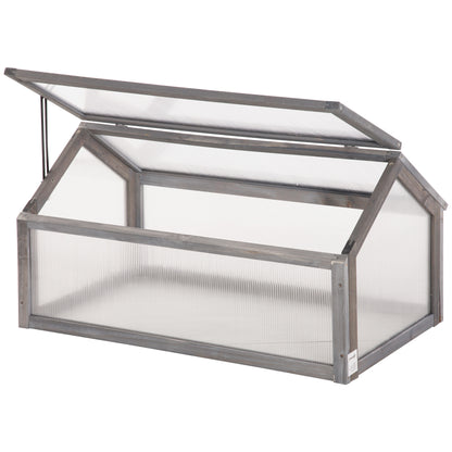 Wooden Cold Frame Garden Polycarbonate Greenhouse with Openable Top Cover, Grow House for Flowers, Vegetables, Plants
