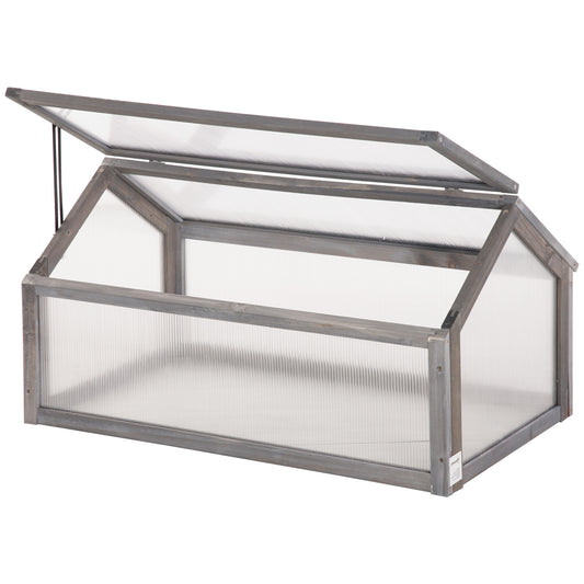 Wooden Cold Frame Garden Polycarbonate Greenhouse with Openable Top Cover, Grow House for Flowers, Vegetables, Plants