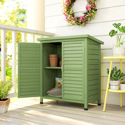 Garden Shed Wooden Garden Storage Shed 2 Door Unit Solid Fir Wood Garage Tool Organisation Cabinet, 87L x 46.5W x 96.5Hcm