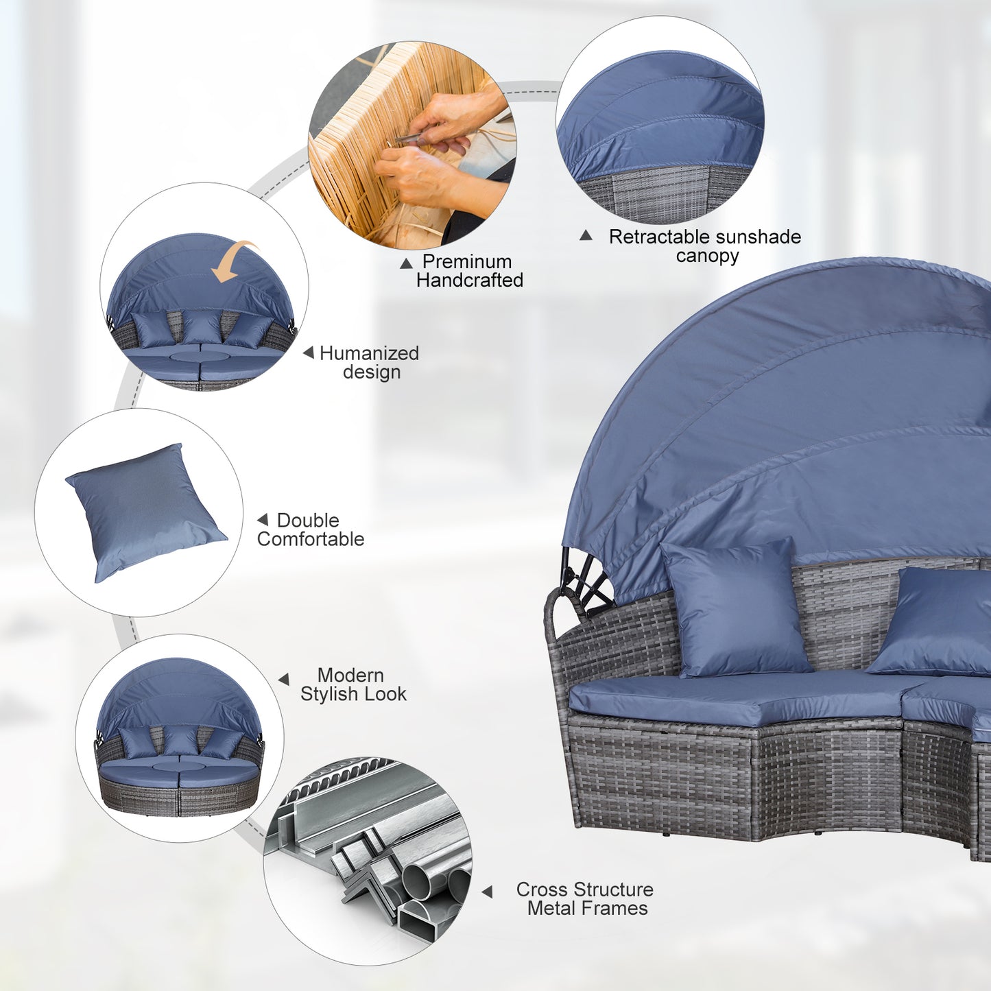 Outdoor PE Rattan Garden Furniture with Cushioned, Patio Wicker Conversation Furniture Set