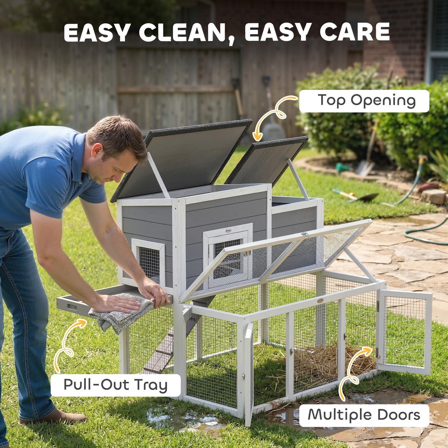 Wooden Rabbit Hutch, Indoor Outdoor Bunny Cage with Waterproof & Openable Roof, Pull Out Tray and Ramp, Guinea Pig Hutch