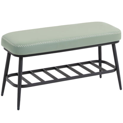 PU Leather Shoe Storage Bench - Green