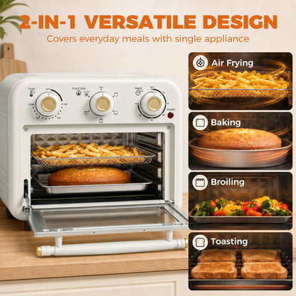 Air Fryer Toaster Oven, Convection Countertop Oven, with Adjustable Temperature and Timer, 12 L, Cream White