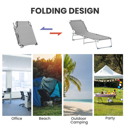 Reclining Sun Lounger Chair Folding Camping Bed with 4-Position Adjustable Backrest, Grey