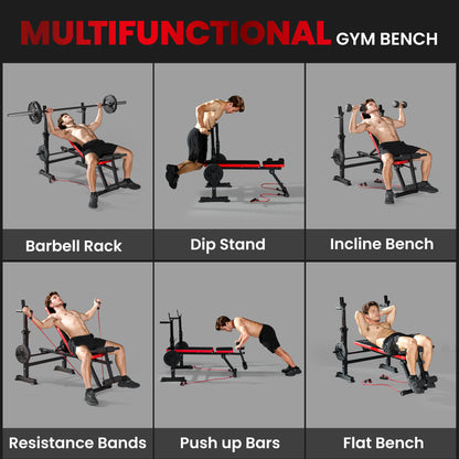 Adjustable Weight Bench with Squat Rack and Dip Stand