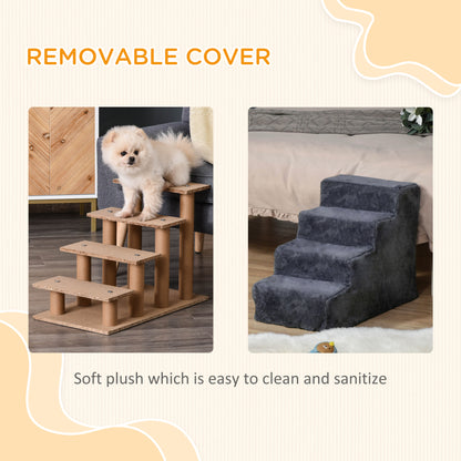 Four-Step Dog Stairs, with Washable Plush Cover, for High Bed Sofa, Dog Stairs for Small Dog and Cat - Dark Grey