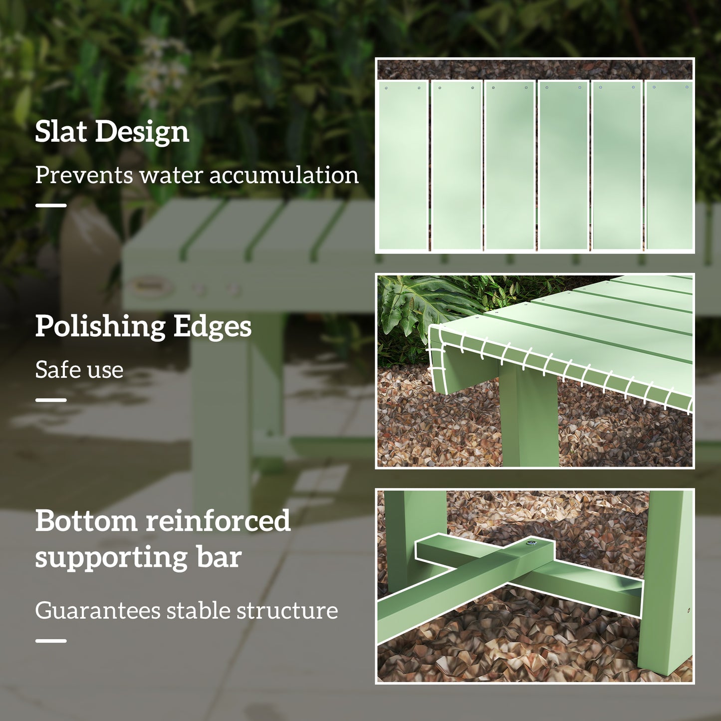 Wooden Garden Bench, Backless Outdoor Loveseat with Slatted Seat, Light Green
