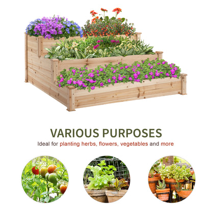 470L Raised Garden Bed, 3-Tier Planter Kit, Elevated Wooden Planters for Garden, Yard & Patio, Wooden Nature