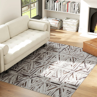 Modern Area Rug, Triangle Pattern Non-Slip Washable Rug, Chenille Floor Carpet for Living Room, Bedroom, Dining Room