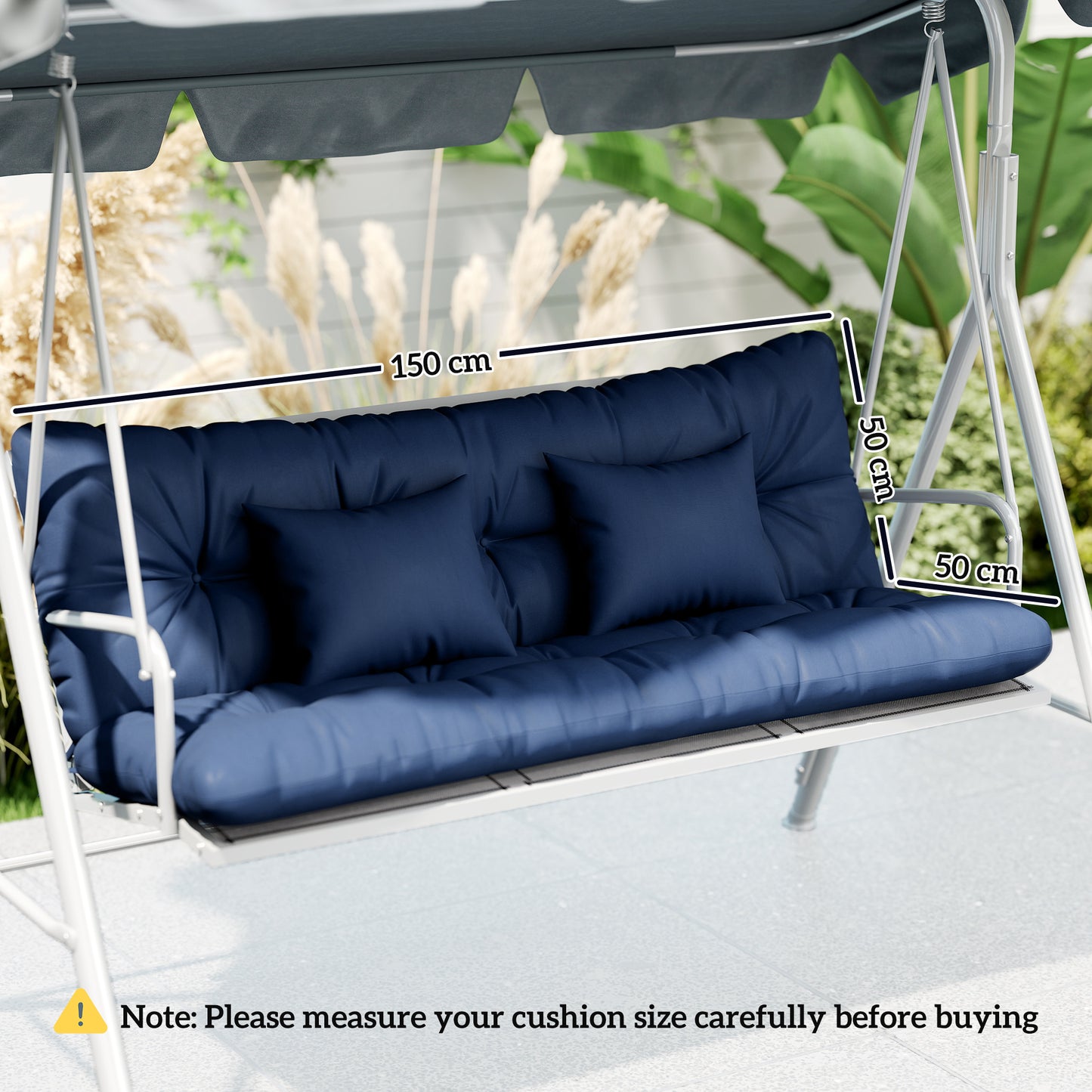 Outdoor Seat Cushions Back Cushion with 2 Pillows, Water Repellent Seat Pads for 3-Seater Chair, Dark Blue