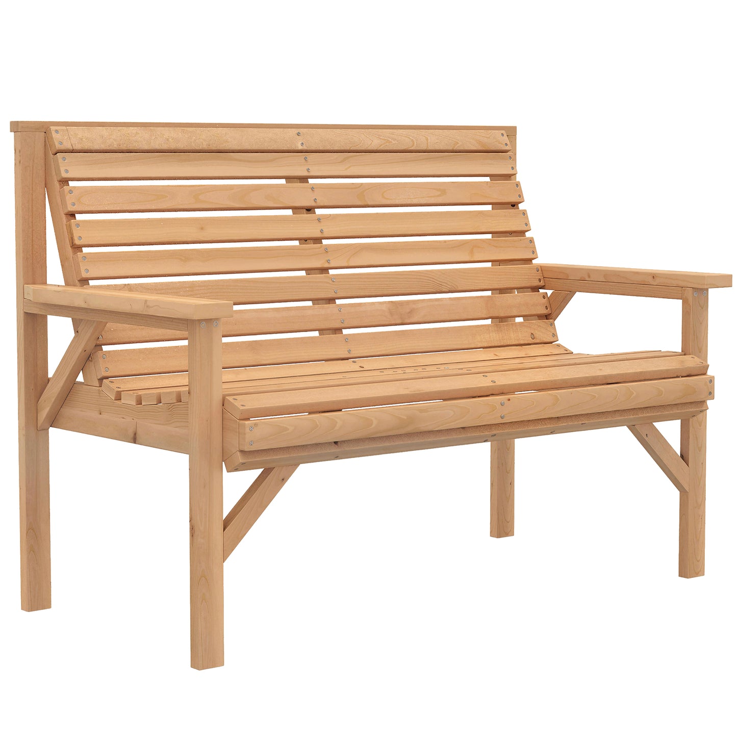 2 Seater Wooden Garden Bench, Slatted Patio Bench with Armrest and Backrest, Outdoor Furniture for Indoor, Balcony