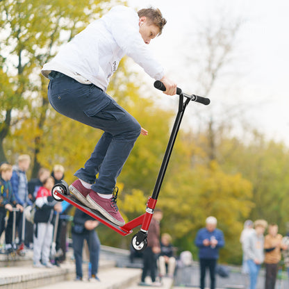 Stunt Scooter, 360° Entry Level Tricks Scooter w/ Lightweight Aluminium Deck and ABEC 7 Bearing, For Age 14+ Beginners, Red