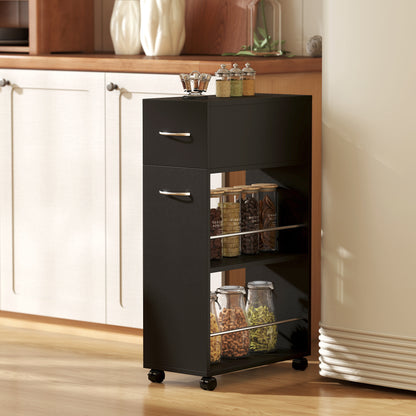 Rolling Storage Unit, 3-Tier Kitchen Cart Trolley with Drawer, Surface Top and 4 Universal Wheels, Black