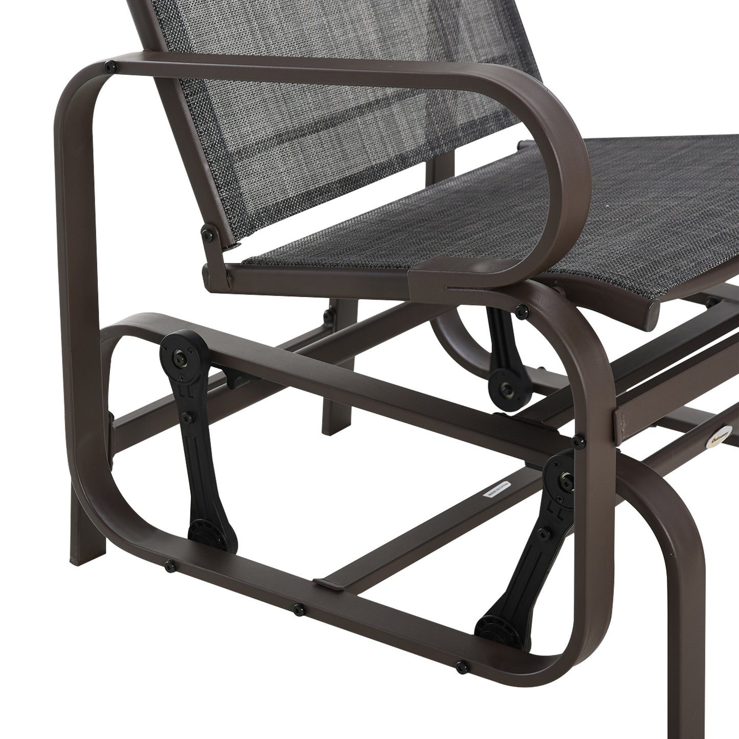 3 Pieces Garden Gliding Chair Set, Metal Frame 2 Single Armchair Swing Seater and 1 Glass Top Coffee Table w/ Breath Mesh Fab