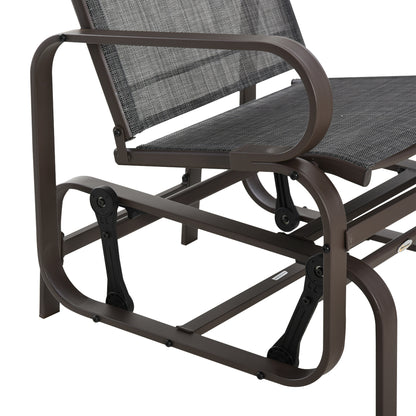 3 Pieces Garden Gliding Chair Set, Metal Frame 2 Single Armchair Swing Seater and 1 Glass Top Coffee Table w/ Breath Mesh Fab