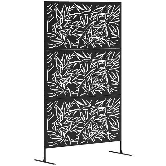 Decorative Garden Privacy Screen with Stand, 6.5FT Freestanding Metal Outdoor Divider, Black