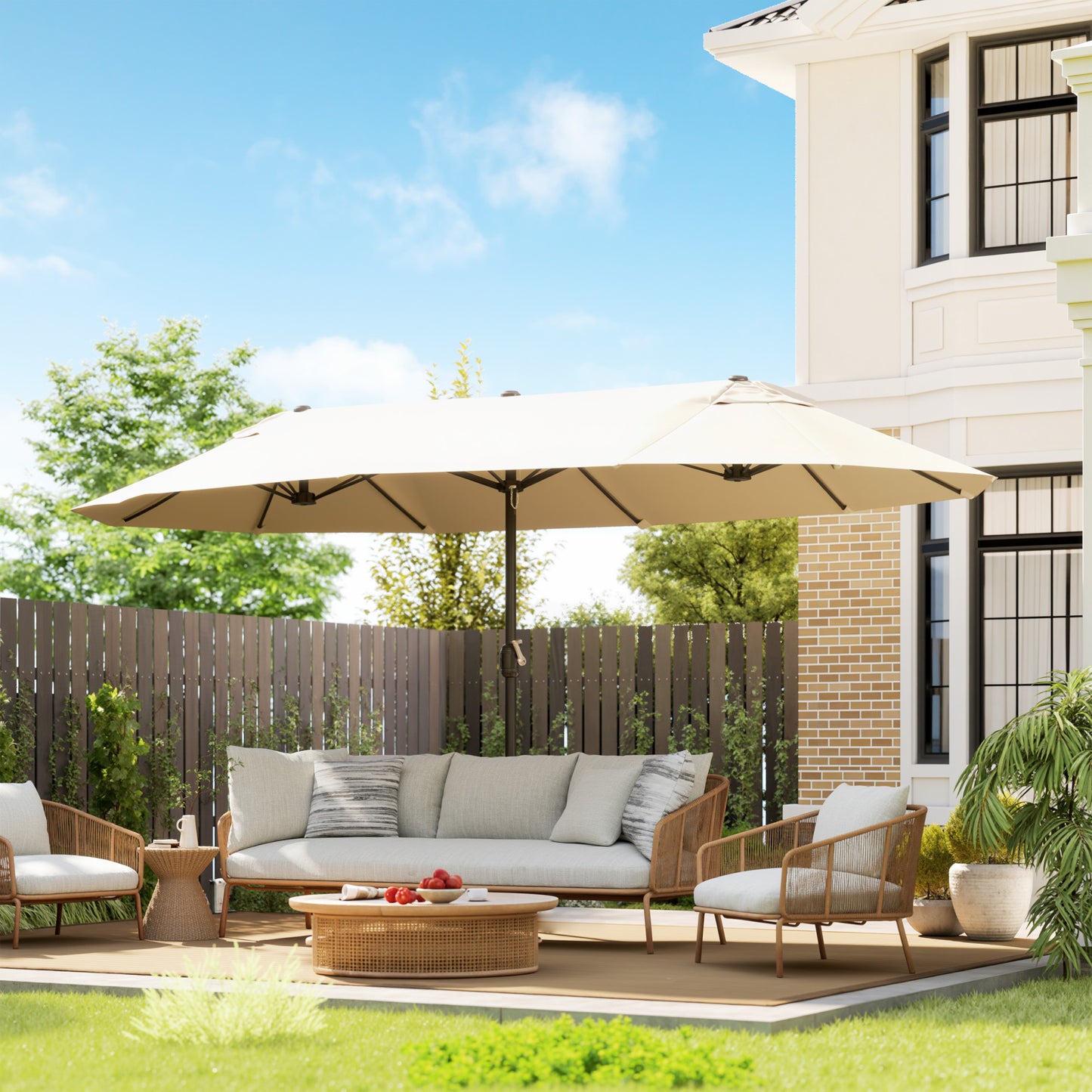 4.6m Double Garden Parasol - Beige