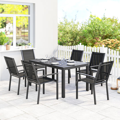 Seven-Piece Garden Dining Set, with Plastic Wood-Top Table - Black