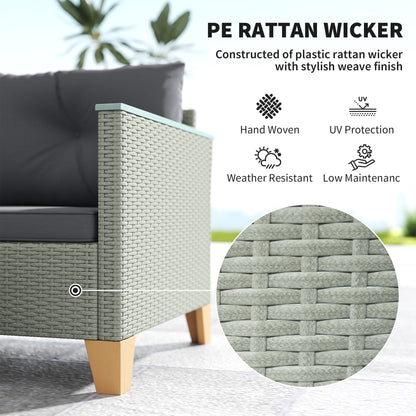3 Pieces Rattan Garden Furniture Set, L Shaped Garden Conversation Chaise Lounge Furniture
