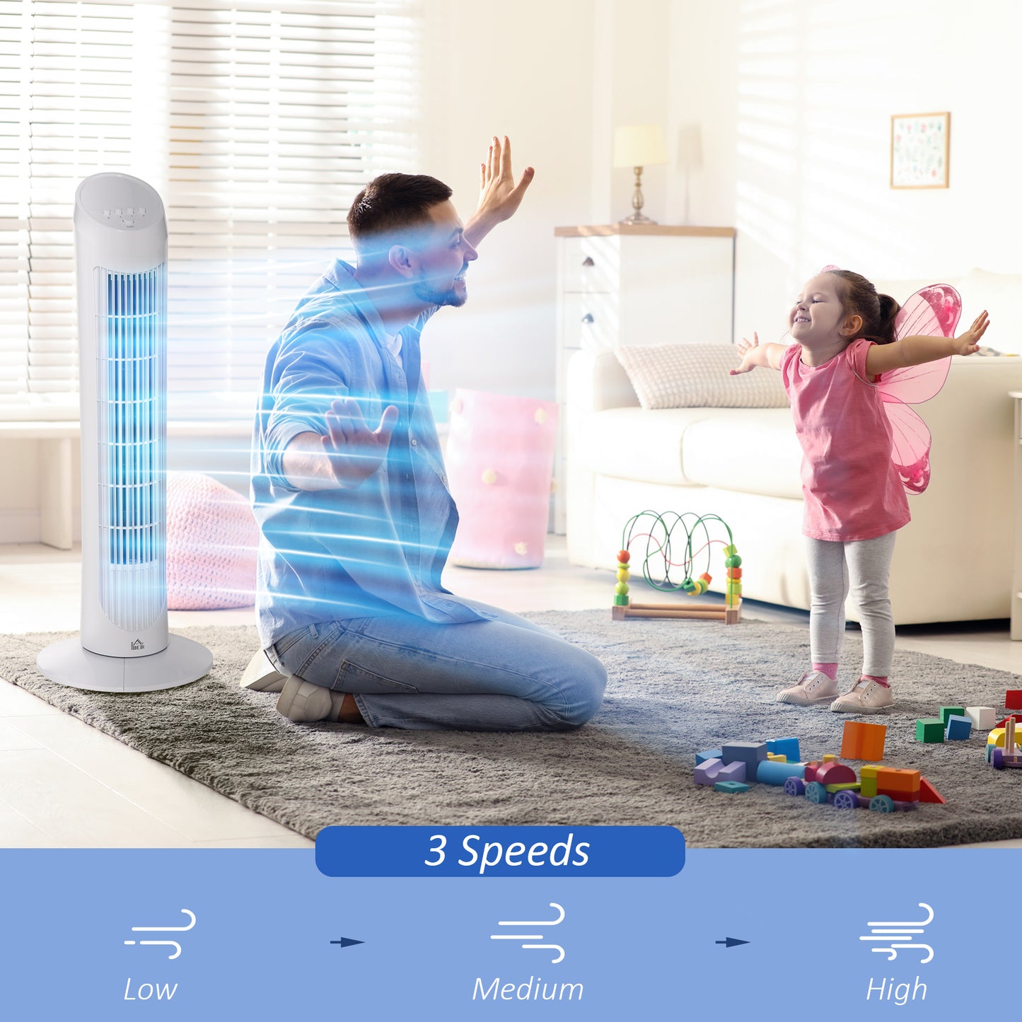 Tower Fan for Bedroom Cooling, 30 Inch Electric 70° Oscillating Fan with 3 Speed Settings