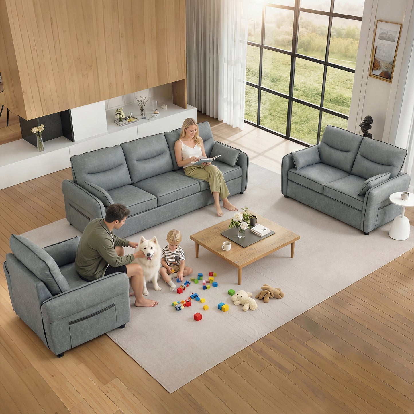 Accent Chair, Faux Leather Armchair - Grey