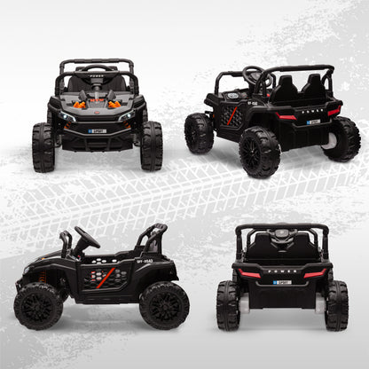 12V Battery Powered Ride on Truck w/ Remote, Four Suspension Wheels, Horn, Lights, Music, USB, for Ages 3-5 Years, Black
