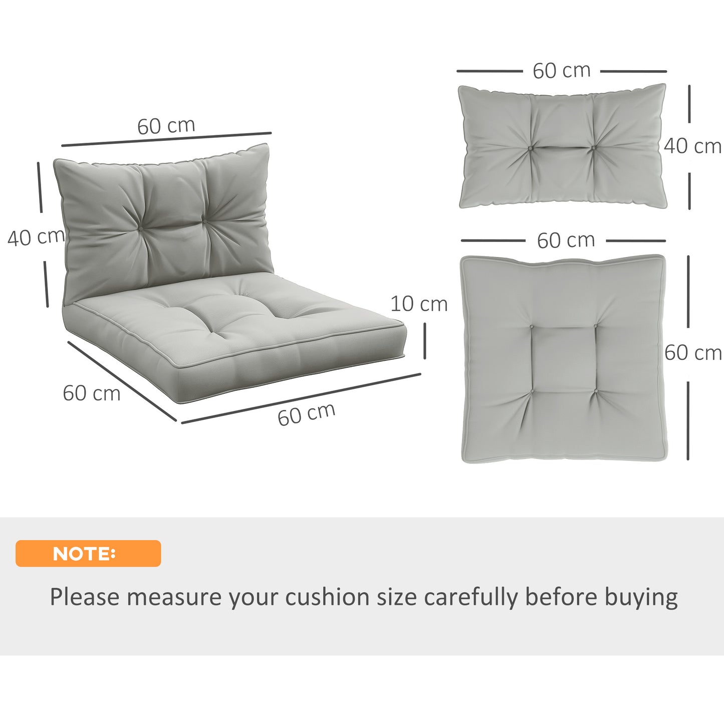 4-Piece Seat Cushions Back Pillows Replacement, Patio Chair Cushions Set for Indoor Outdoor, Light Grey
