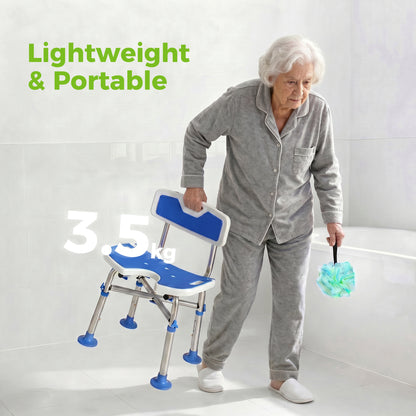 Shower Chair with U-Shaped Cutout, Height Adjustable Bath Bench, Padded Shower Stool for Elderly, Senior, Disabled, Blue
