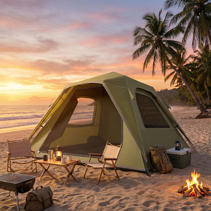 Pop Up Tent 3000mm Waterproof Camping Tents with Mesh Windows 2-3 People Green