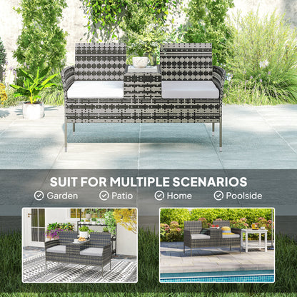 Two-Seat Rattan Chair, with Middle Table - Charcoal Grey