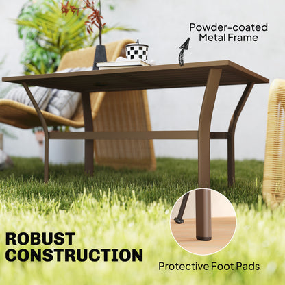 Metal Garden Coffee Table, Rectangular Outdoor Side Table with Slatted Tabletop, Foot Pads for Outside, Garden, Balcony